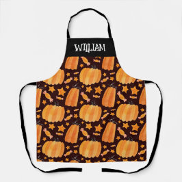 Feliz Pumpkins Black Kitchen Apron