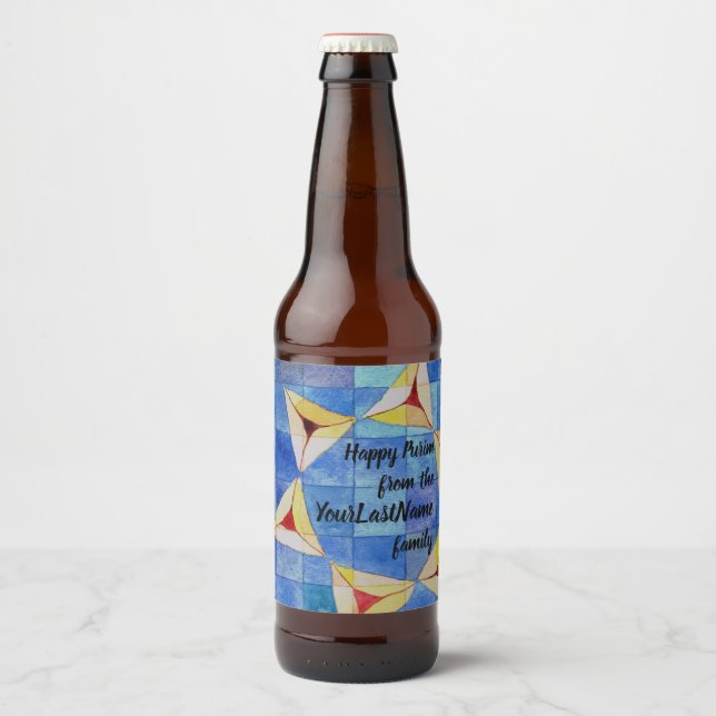 Feliz Purim da sua família - rótulos de garrafas d (Frente)