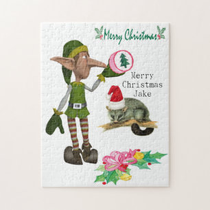 Feliz Quebra-cabeça de Natal Elf Possum Floral