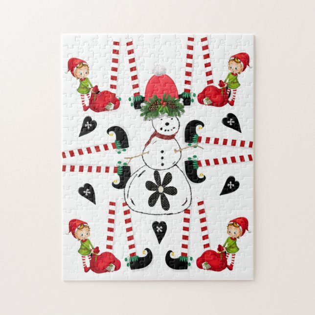 Feliz Quebra-cabeça de Natal Snowman Elf (Vertical)