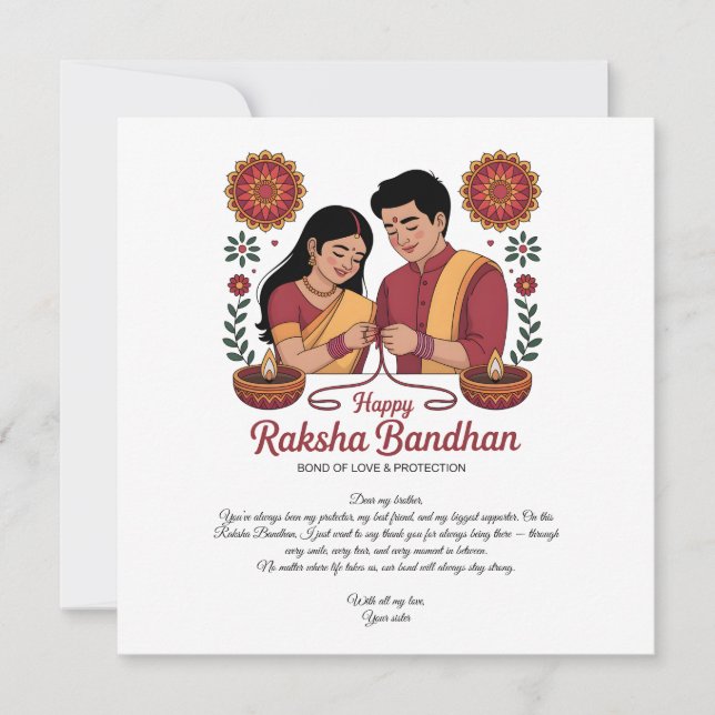 Feliz Raksha Bandhan Cartão Plano (Frente)