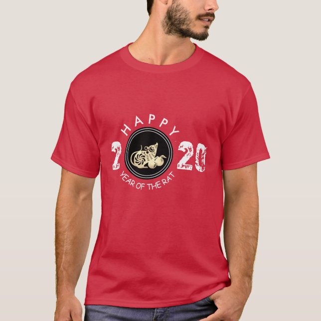 Feliz Rato Chinês Ano Novo 2020 Camiseta Masculina (Frente)