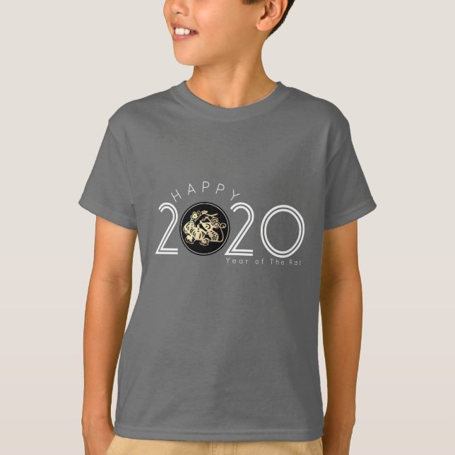 Feliz Rato Chinês Camiseta Ano Novo 2020 Crianças (Frente)