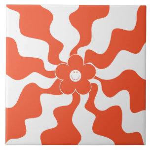 Feliz Retro Daisy em Laranja e Branco