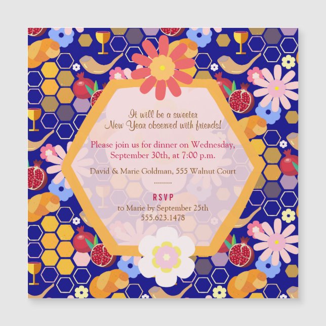 Feliz Rosh Hashanah Jewish Ano Novo Magnet Floral (Frente)