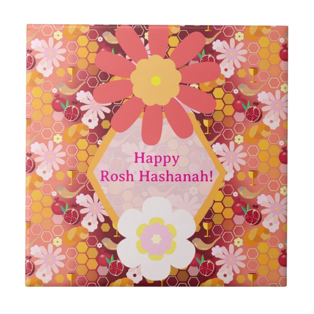 Feliz Rosh Hashanah Jewish Ano Novo Padrão Floral (Frente)