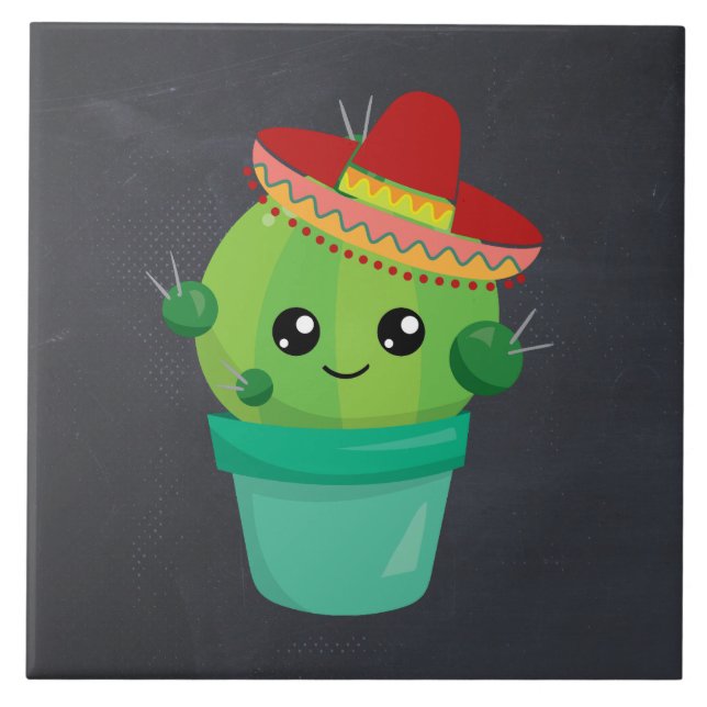 Feliz Round Cactus Vestindo um Sombrero Vermelho (Frente)