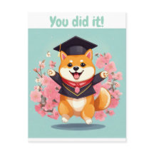 feliz shiba inu se formando - cartão de graduação
