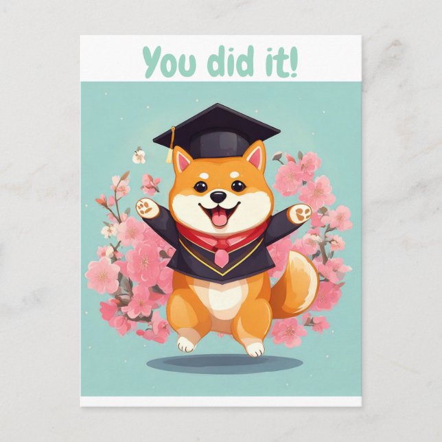feliz shiba inu se formando - cartão de graduação (Frente)