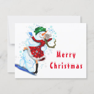Feliz Snowman e Rapariga Tango Feliz Natal