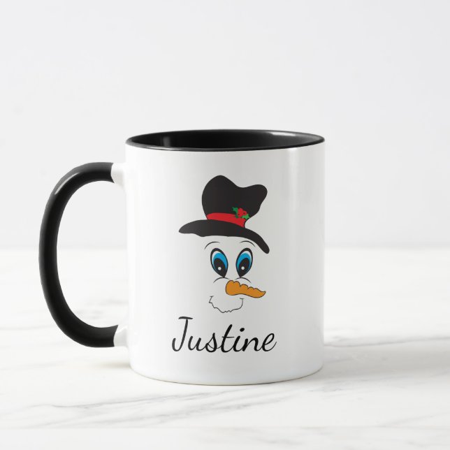 Feliz Snowman Face Personalizado Nome Caneca de Na (Esquerda)