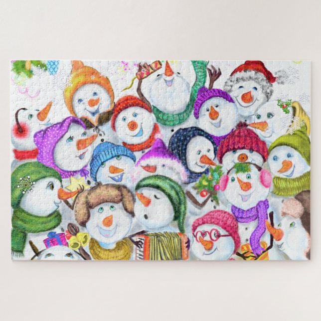 Feliz Snowmans Feliz Quebra-cabeça de Natal Presen (Horizontal)