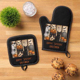 Feliz "Spooky" Halloween Pumpkins Black Ghost