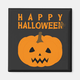 Feliz texto de Halloween e abóbora sobre o imã p
