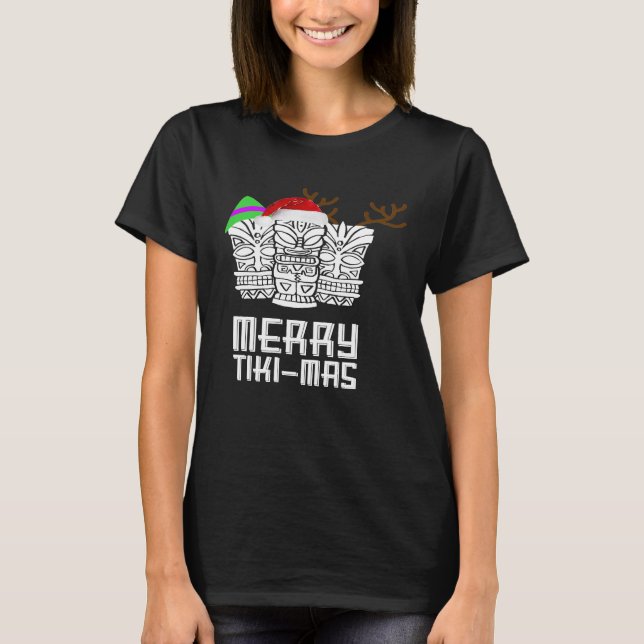 Feliz Tiki-Mas Camisa De Natal Santa Hat Tiki Tee (Frente)