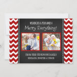 Feliz tudo 2 Cartão com fotos Chalkboard Chevron<br><div class="desc">Feliz tudo o natal personalizável dois cartões com fotos em quadros coloridos,  divertidos e retro vermelhos,  pretos e brancos e padrões de stripes de chevron zigzags. Adicione suas fotos e texto personalizado a este cartão para criar uma saudação exclusiva de natal nesta temporada de festas para amigos e familiares.</div>