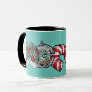 "Feliz" uma caneca de Natal com design com letra d