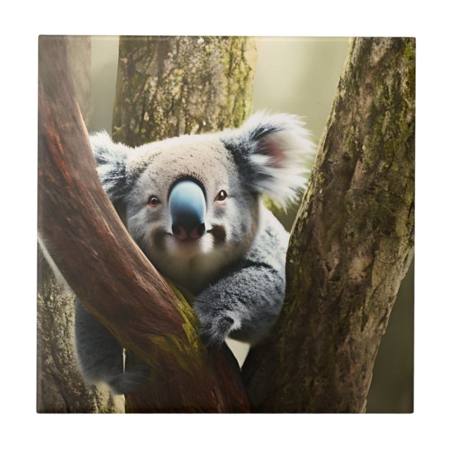 Feliz Urso Australiano De Koala Em Árvore, Azulejo (Frente)