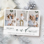 Feliz Verde Elegante e Cartão de Férias do Bright<br><div class="desc">Cartão com fotos de férias simples e elegante com um padrão branco de neve no verso. Para personalização mais avançada deste design,  clique no link Personalizar Mais para alterar a fonte,  o tamanho,  a cor,  etc.</div>