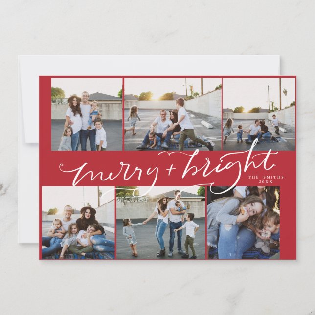 Feliz Vermelho Brilhante de Cartão de Natal de 6 F (Frente)