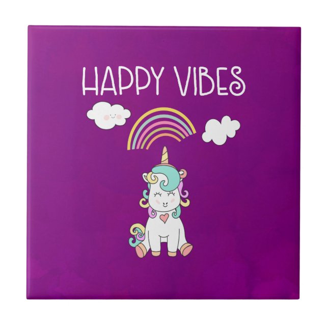 Feliz Vibes Typografia Cute Smiling Unicorn (Frente)
