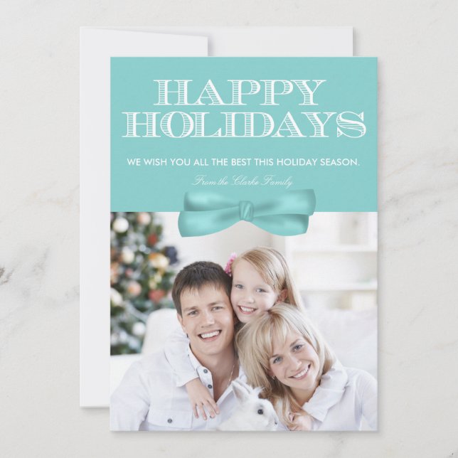 Felizes Feriados Cartão com fotos Arco Azul (Frente)