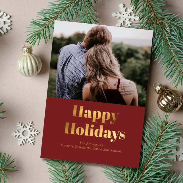 Felizes Feriados Gold Foil Cartão com fotos Person (Happy Holidays Gold Foil Card Personalized)