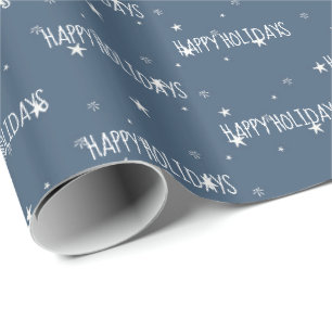 Felizes Festas Estrelas Brancas Papel de Embrulho