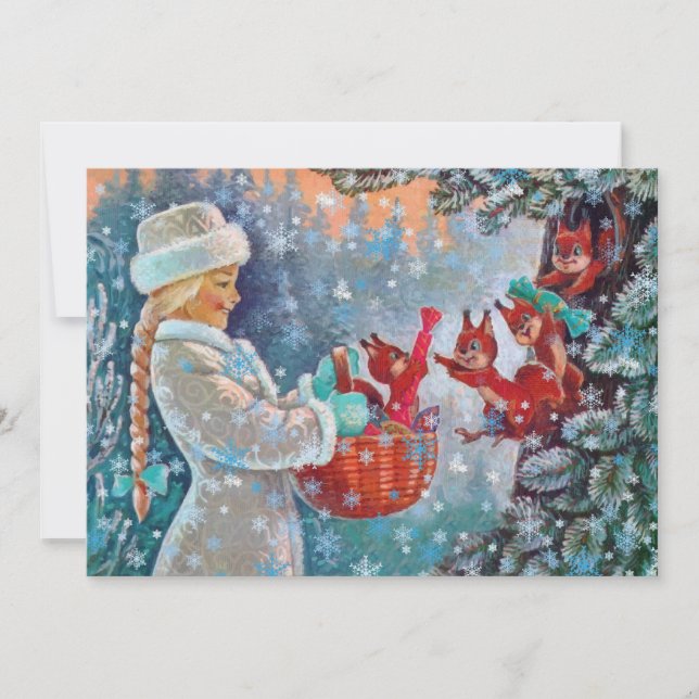 FELIZES HOLIDAYS | Vintage Winter Girl & Squirrels (Frente)