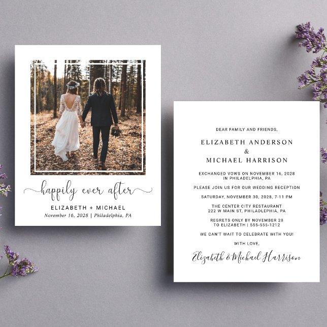 Felizmente Depois Da Foto De Recepção de casamento (A stylish affordable invitation for  a reception to celebrate your elopement or private wedding)