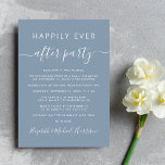 Felizmente Depois De Um Convite De Recepção Azul<br><div class="desc">Elemento azul simples e empoeirado ou anúncio privado de casamento e convite de festas de recepção de casamento ou celebração. "Felizmente, nunca depois da festa" é escrito em uma mistura de uma simples tipografia branca e uma escrita na moda branca com pestanas. Personalize seu anúncio de casamento e convite de...</div>