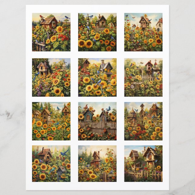 Felpudo cortado Girassóis e Casas de Pássaros Jard (Frente)