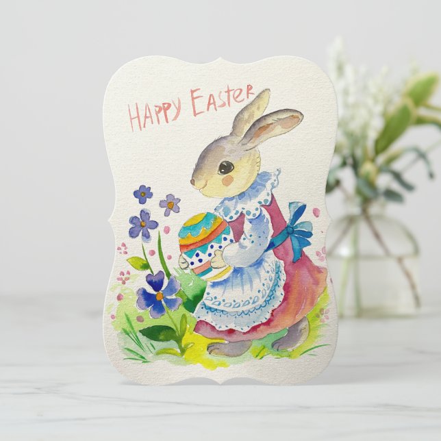 Felz pascoa. Belo coelho, ovos brancos (Em pé/Frente)