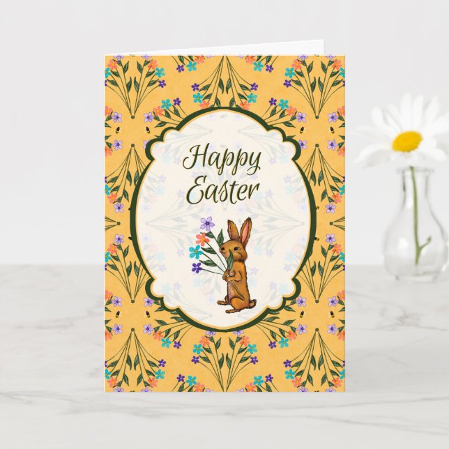 Felz pascoa Bunny com Cartão de Saudação de Buquê (Planta pequena)
