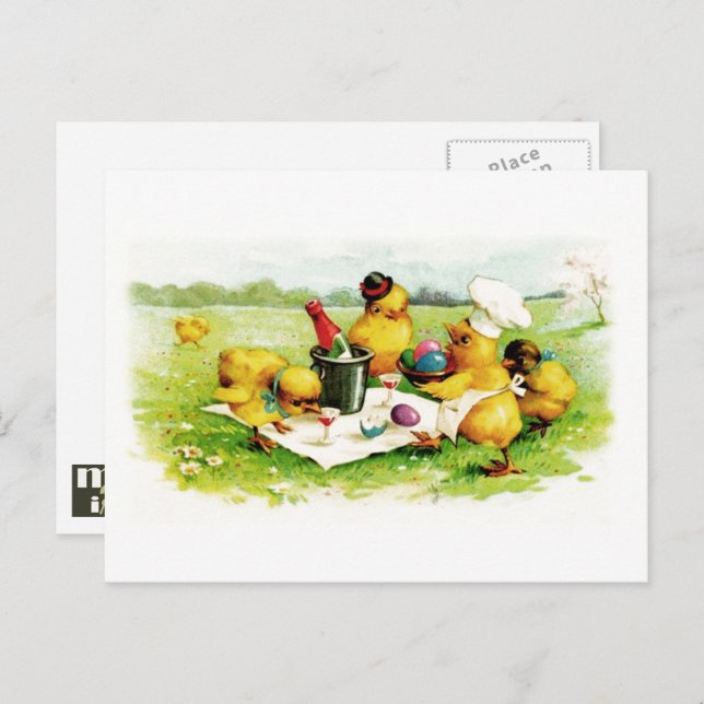 Felz pascoa. Cartões postais de Páscoa de Pintinho (Frente/Verso)