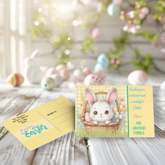 Felz pascoa vibrante no cartão postal amarelo de f (Vibrant Happy Easter in Yellow background postcard)