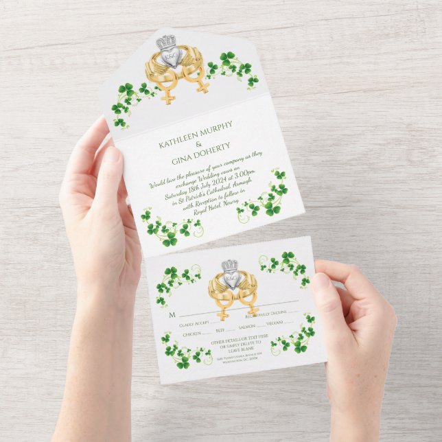 Fêmea Irlandesa Claddagh Ring e Shamrocks (Aba destacável)