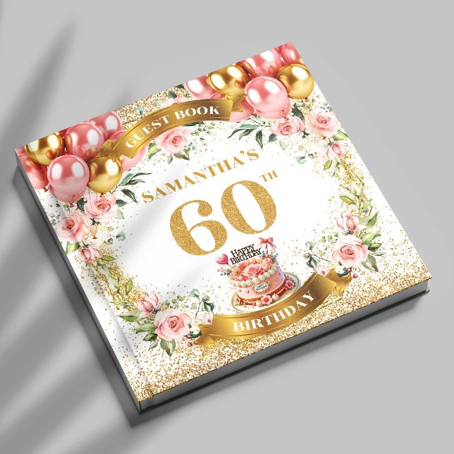 Feminine Boho 60º Aniversário Livro de Convidado B (Feminine Boho 60th Birthday Guest Book Petal Glow

)