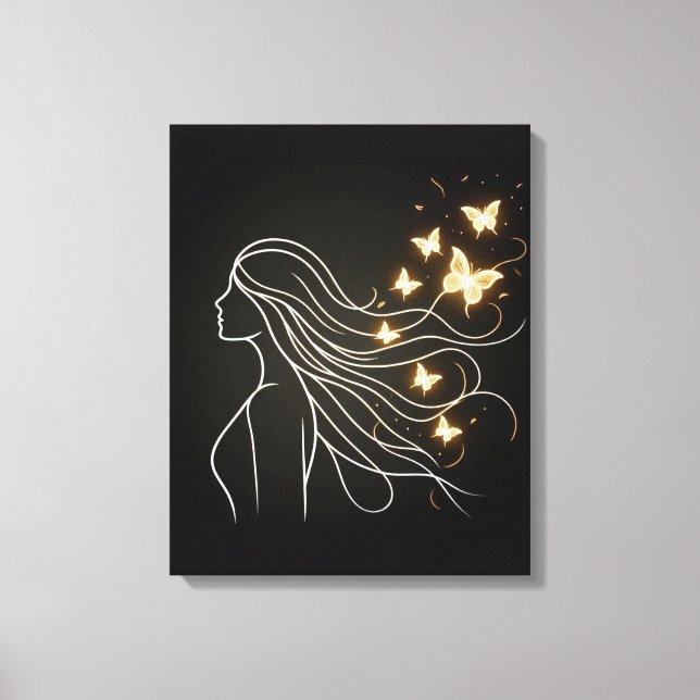 Feminine Line Art with Golden Butterflies Canvas (Frente)