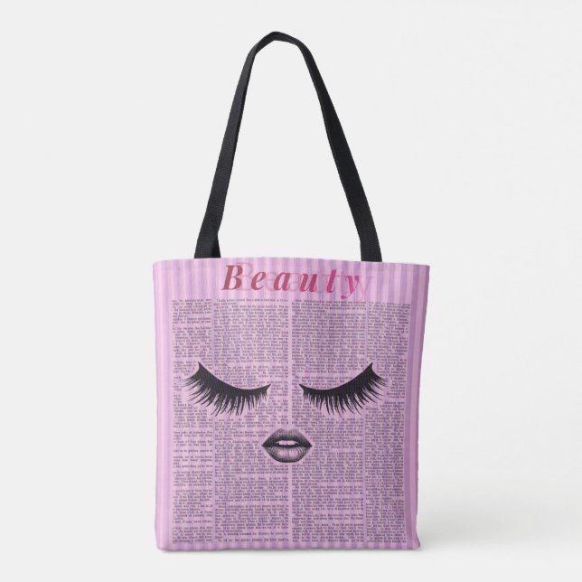 Feminine Pink Shoulder Tote with Lash Illustration (Verso)