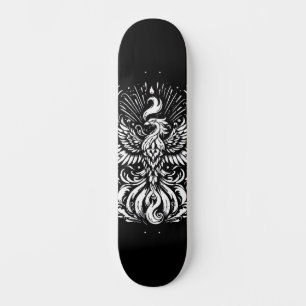Fênix Branca em Skate Deck Preto