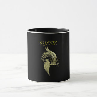 Fênix Dourada Erguendo-se Caneca Preta