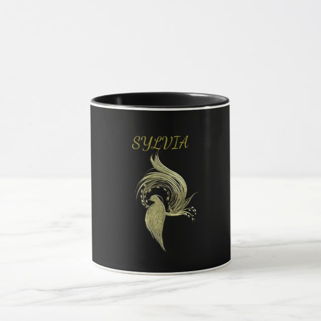 Fênix Dourada Erguendo-se Caneca Preta (Centro)
