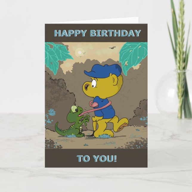 Ferald e o cartão de aniversário do bebê Lizard (Frente)