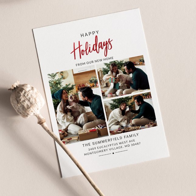 Feriado de Colagem de Fotos da Família de Natal (Christmas Holidays Family Photo Collage Moving Announcement)