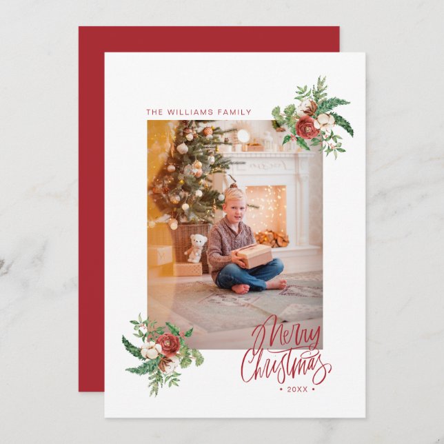 Feriado de Natal com Merry Botânico Watercolor (Frente/Verso)