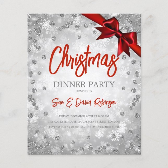 Feriado de Natal da Fita Vermelha de Silver Glitte (Frente)