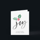 Feriado de Script de Joy Brush | Cartão de Natal d<br><div class="desc">Este cartão de feriado dobrado é simplesmente na moda e faz uma declaração em negrito com sua simplicidade e sentimento. O design é minimalista e artístico com alegria inscrita em letras de pincel, e apresenta nosso exclusivo padrão colorido de água pintado à mão e traçados de pincel de aquarela no...</div>