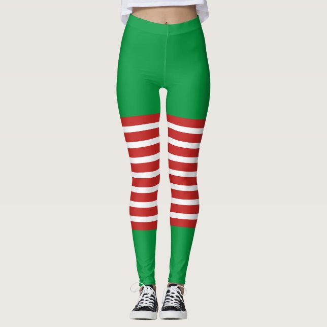 Feriado Elf Leggings Candy Cane de Natal (Frente)