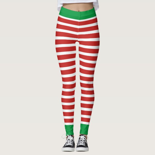 Feriado Elf Leggings Candy Cane de Natal (Frente)